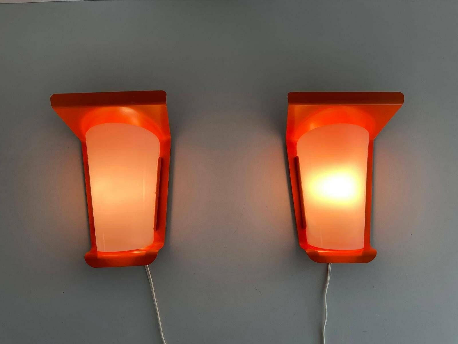 Orange Metal And Plexi Shade Pair Of Sconces, 1960s, Germany photo 815.0