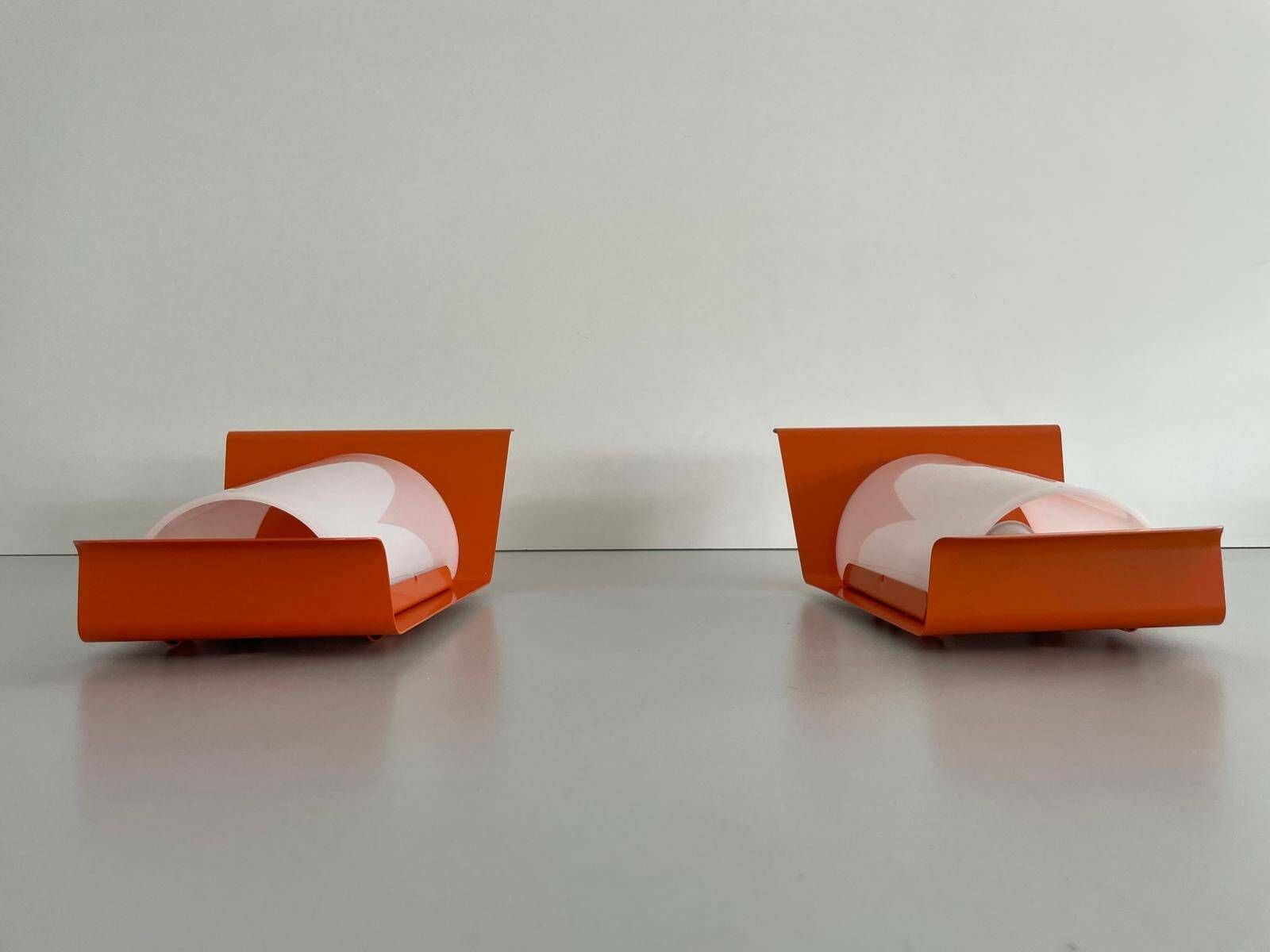 Orange Metal And Plexi Shade Pair Of Sconces, 1960s, Germany photo vinterior
