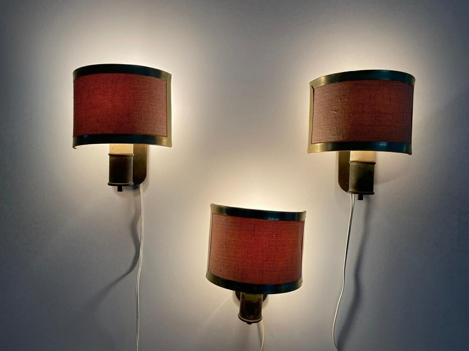 Mid Century Modern Fabric And Brass Set Of 3 Sconces, Italy, 1960s photo furniture