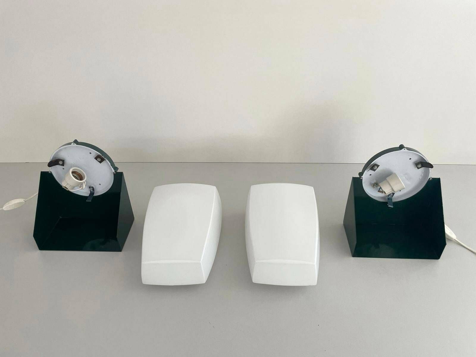Italian Pair Of Glass Sconces By Candle With Green Metal Base, Italy, 1970s photo buy