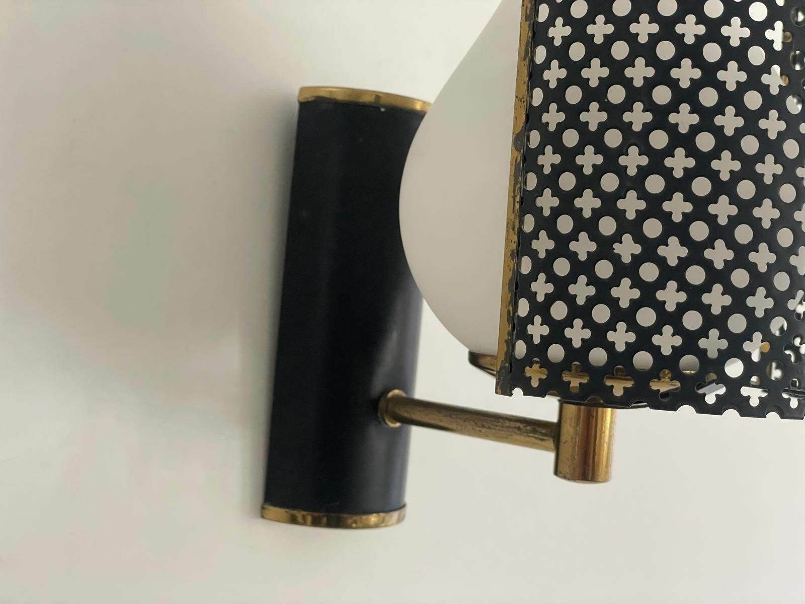 Italian Exclusive Design Glass And Black Metal Sconces, Set Of 3, 1950s, Italy photo vintage