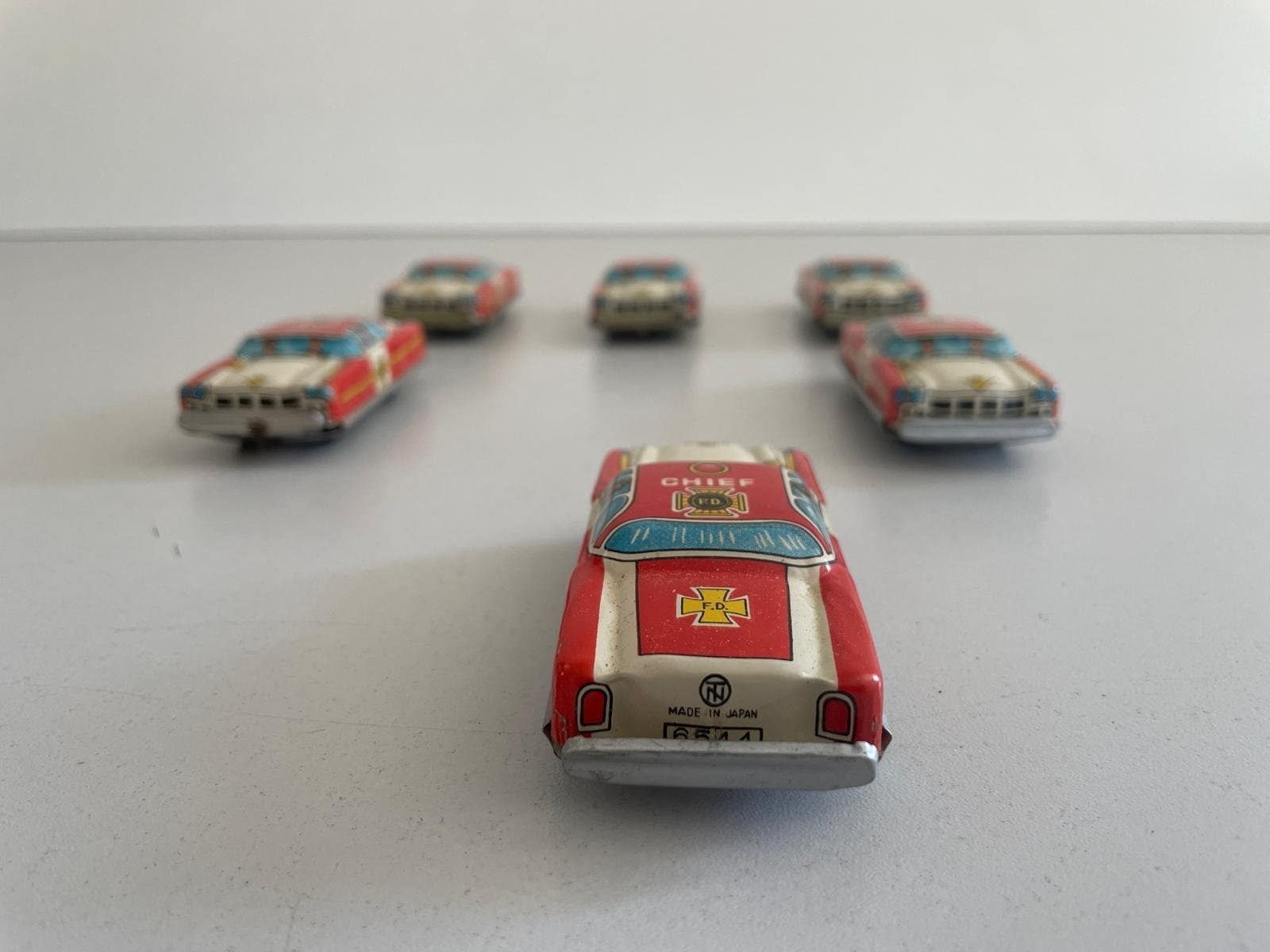 Nt Tin Chief Toy Car, Set Of 6, Made In Japan photo for sale