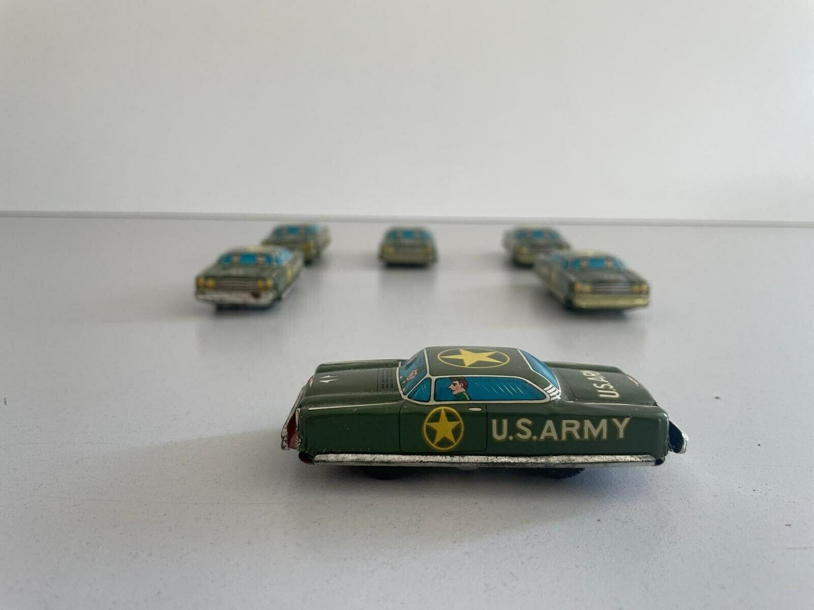 Nt Tin Us Army Toy Car, Set Of 6, Made In Japan