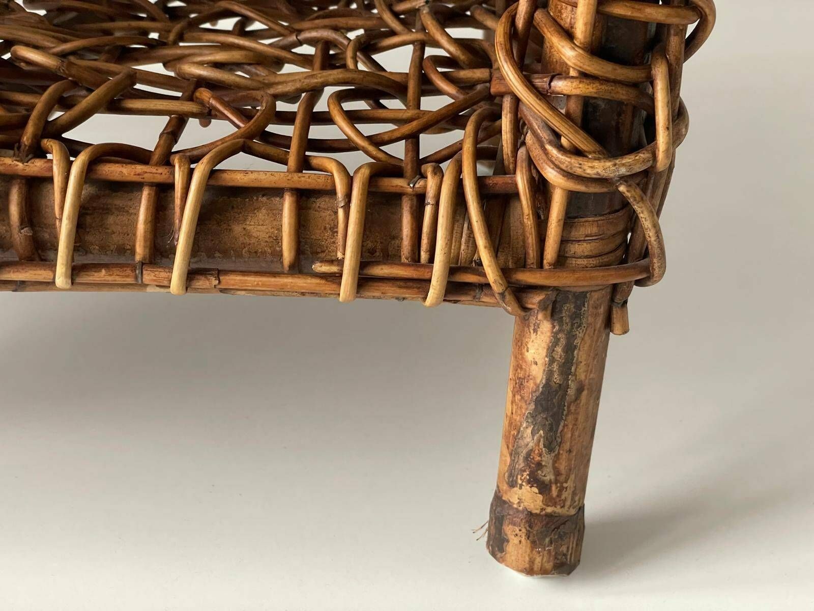 photo furniture Unusual Italian Design Woven Bamboo Pair Of Bedside Tables, Italy, 1960s