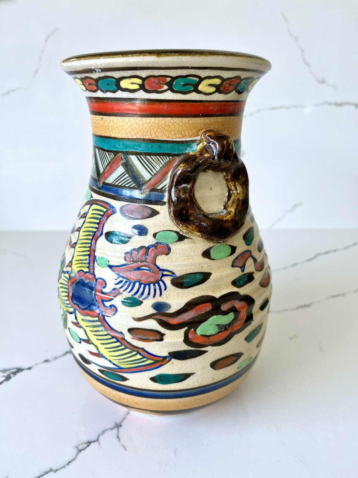 Early 20th Century Japanese Colourful Hand Painted Ceramic Vase photo 230.0