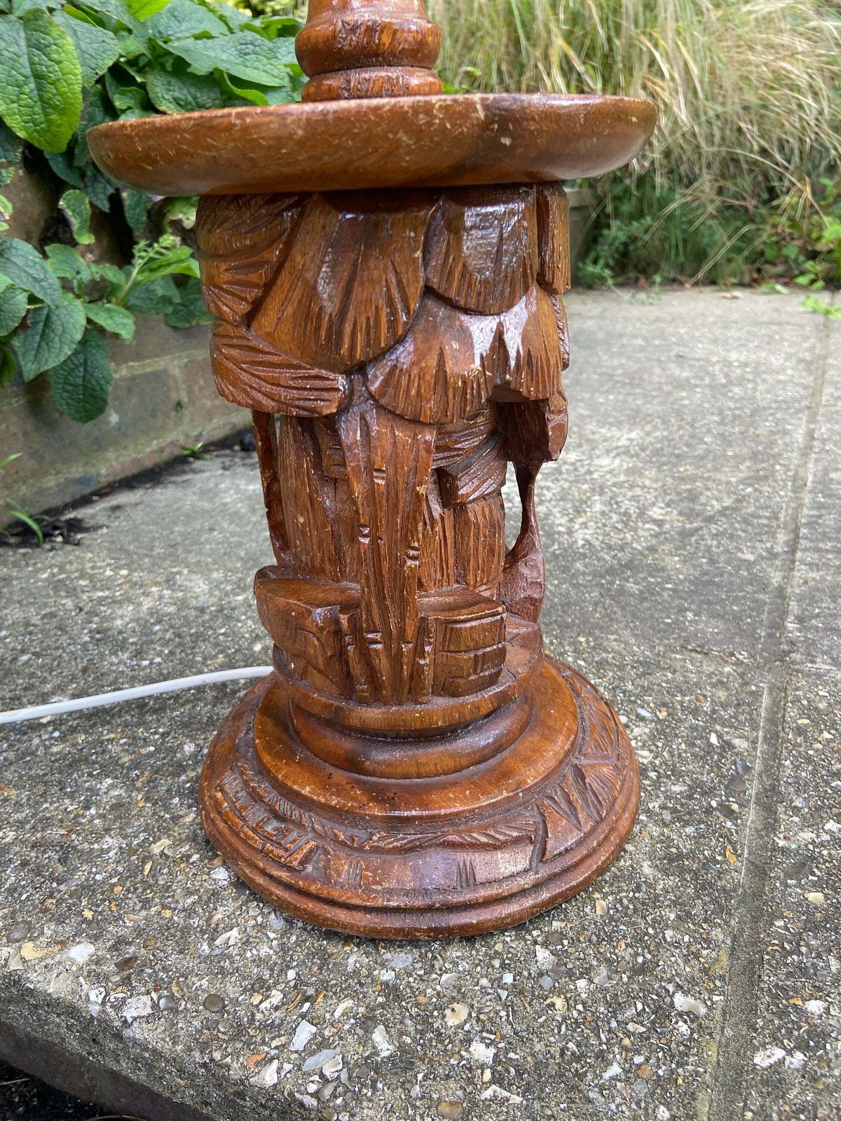 Large Ethnic Carved Wooden Vintage Table Lamp   South Pacific photo for sale