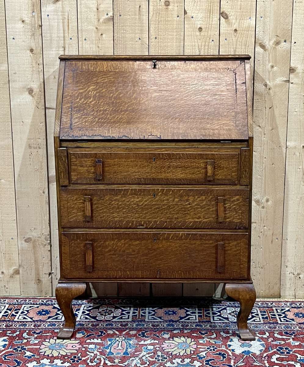 English Speed Bump Desk In Oak And Leather, From The 1950s photo furniture