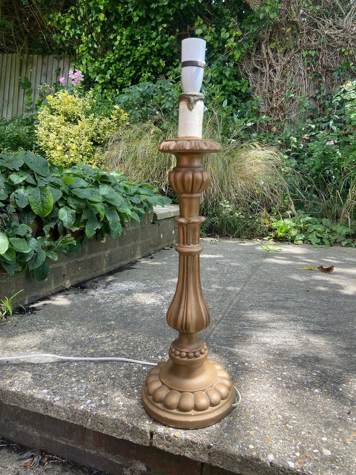 Tall Retro Vintage Table Lamp In Antique Gold   Made Of Resin And Painted; Classic Candelstick Holder Style, Working, Vgc photo buy