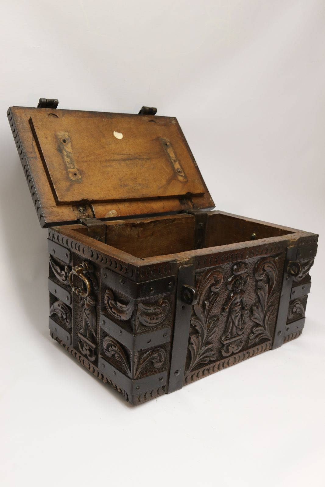 A Rare Ships Or Country House Carved Oak And Steel Bound Strong Box Circa 1840 photo 1295.0