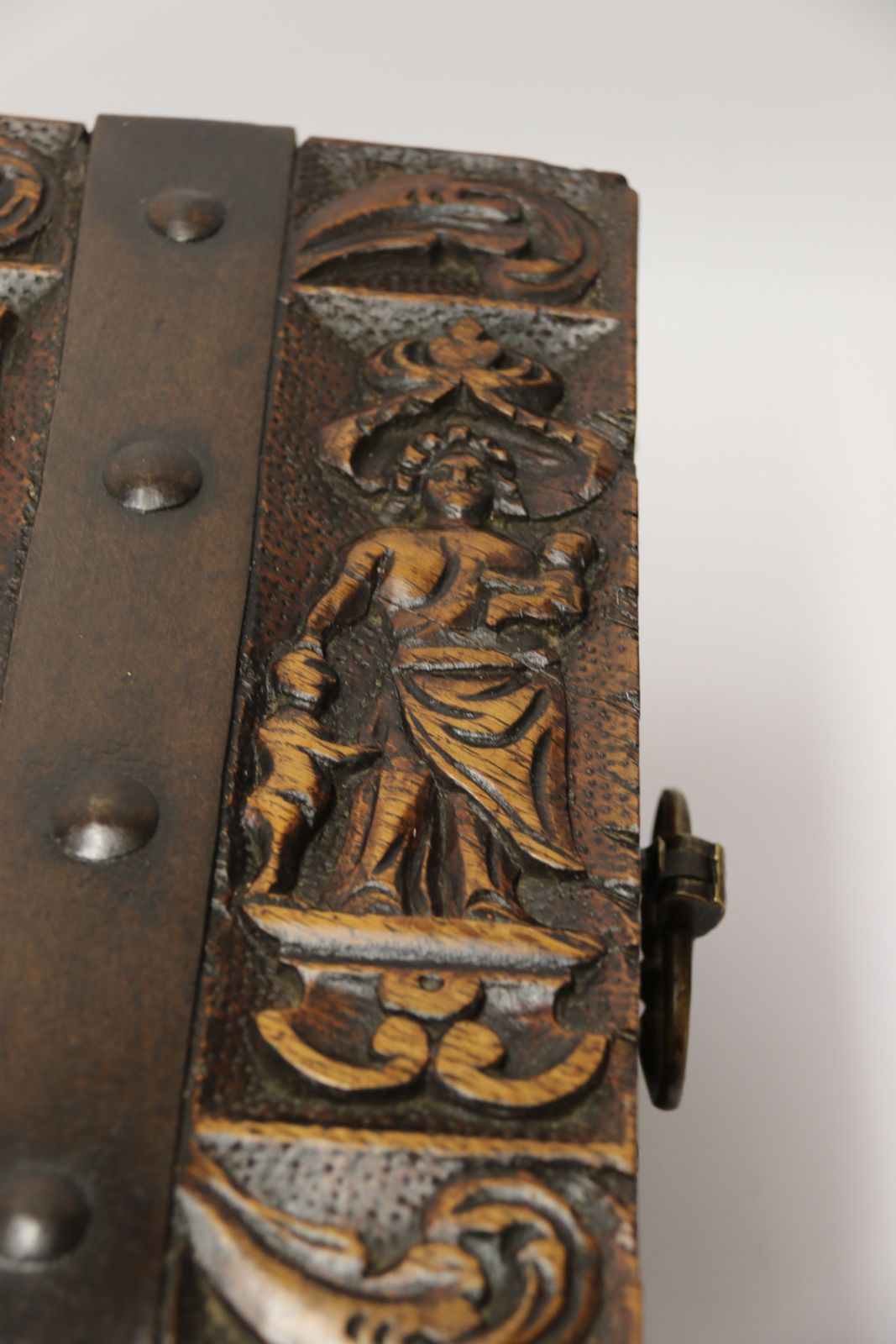 photo vintage A Rare Ships Or Country House Carved Oak And Steel Bound Strong Box Circa 1840