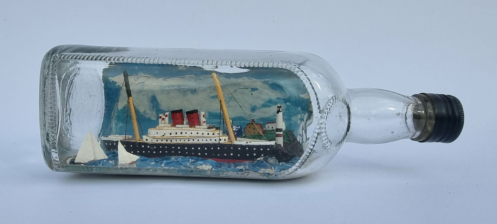 A Rare Folk Art Diorama Model Ship In A Bottle Circa 1930