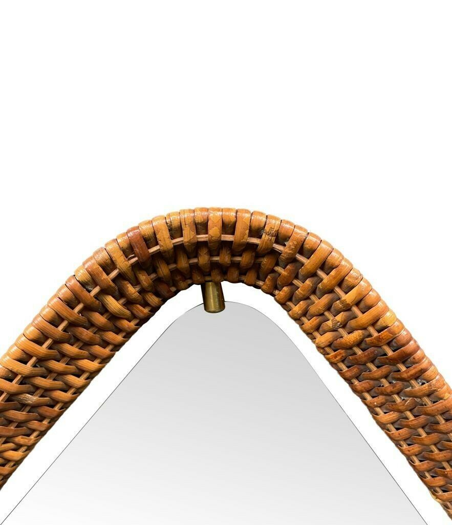 1450.0 An Unusual Italian 1950s Diamond Shaped Rattan And Brass Framed Mirror With Leather Hanging Strap photo