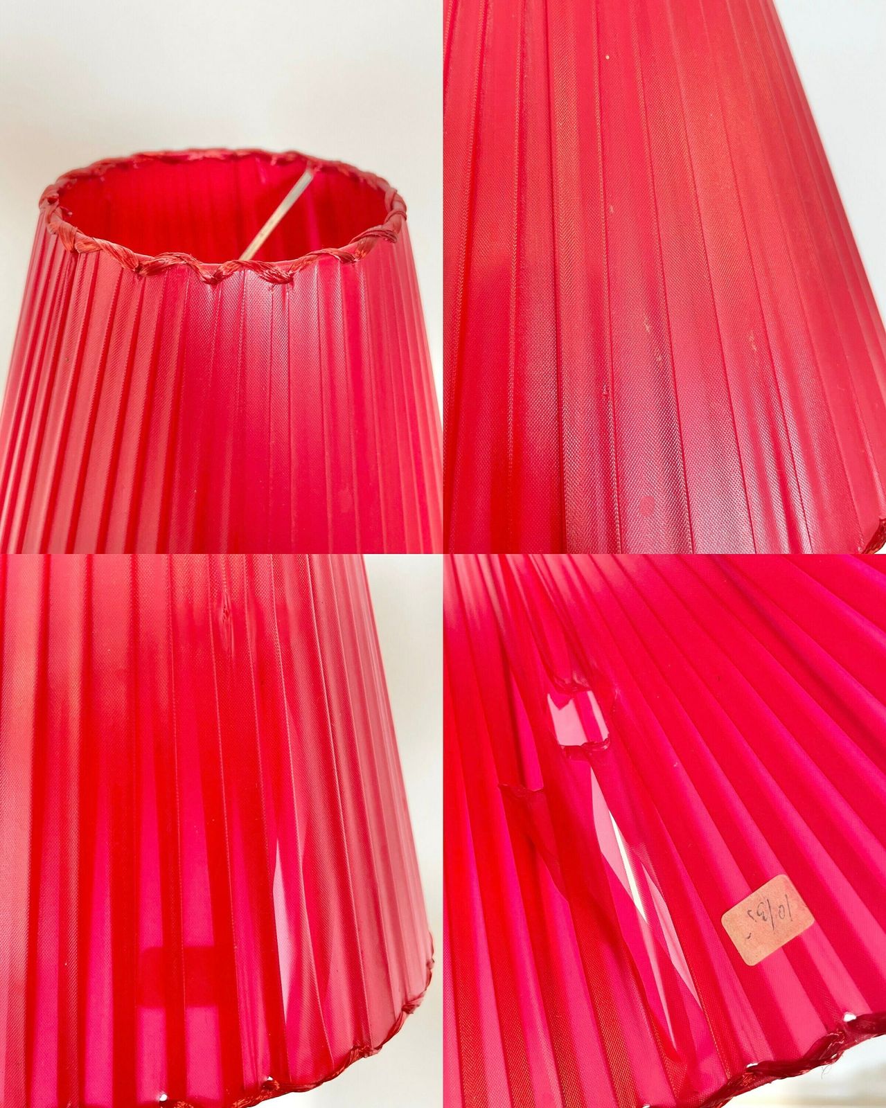 Art Deco Table Lamp In Brass And Black Painted Wood With Organic Shapes, Beautiful Base And Unique Red Fabric Ribbon Shade photo vintage