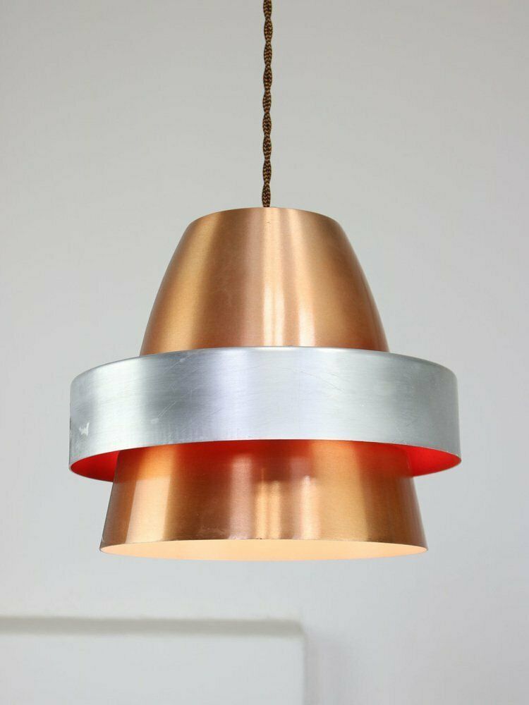 Italian Space Age Aluminum Pendant Lamp In Copper Color, 1970s photo vinterior
