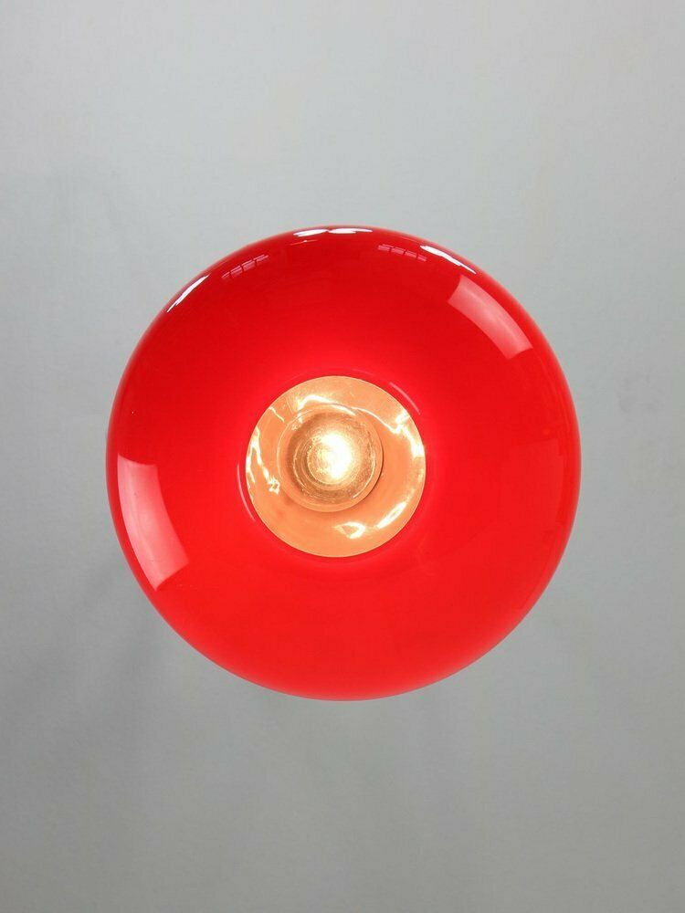 Lighting Mid Century Modern Italian Brass And Red Glass Pendant Lamp, 1960s photo