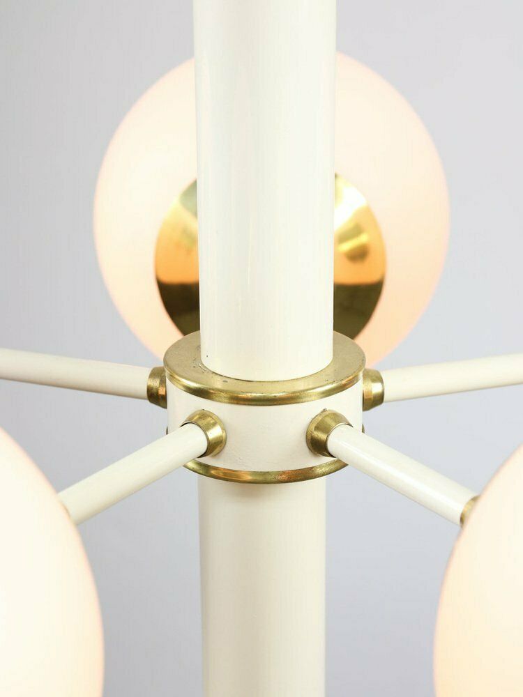 Vintage Italian Brass And Opaline Sputnik Chandelier, 1970s photo vintage