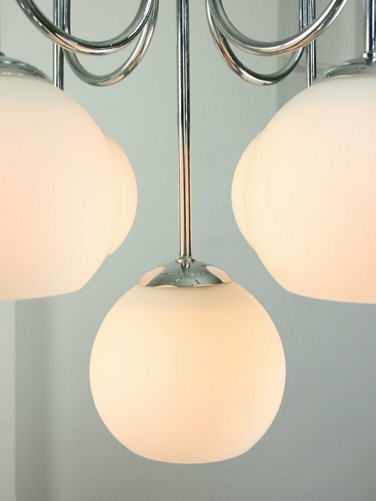 Vintage Italian Chrome And Opaline Chandelier, 1970s photo vintage