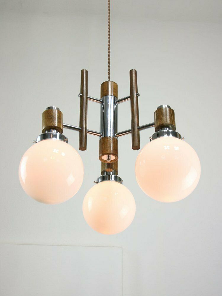 Mid Century Scandinavian Chrome & Opaline Chandelier, 1960s photo furniture