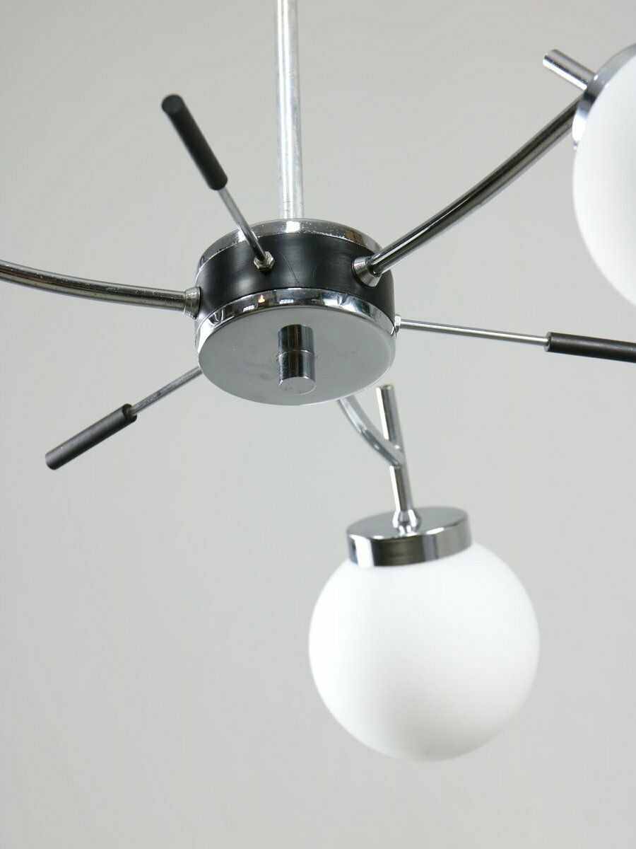 Mid Century Italian Chrome And Opaline Chandelier photo furniture