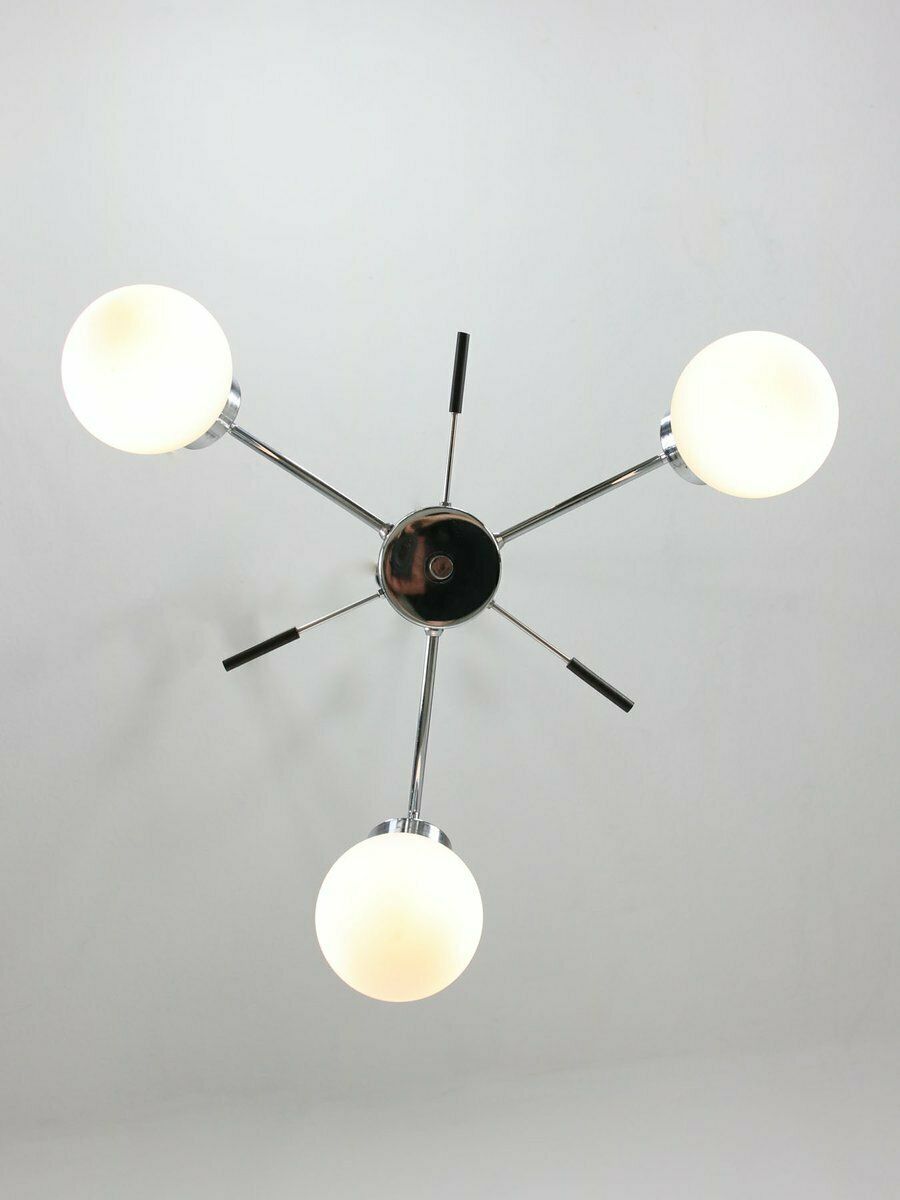 Mid Century Italian Chrome And Opaline Chandelier photo vinterior