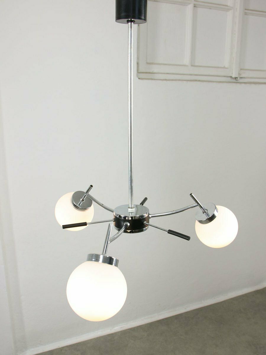 photo furniture Mid Century Italian Chrome And Opaline Chandelier