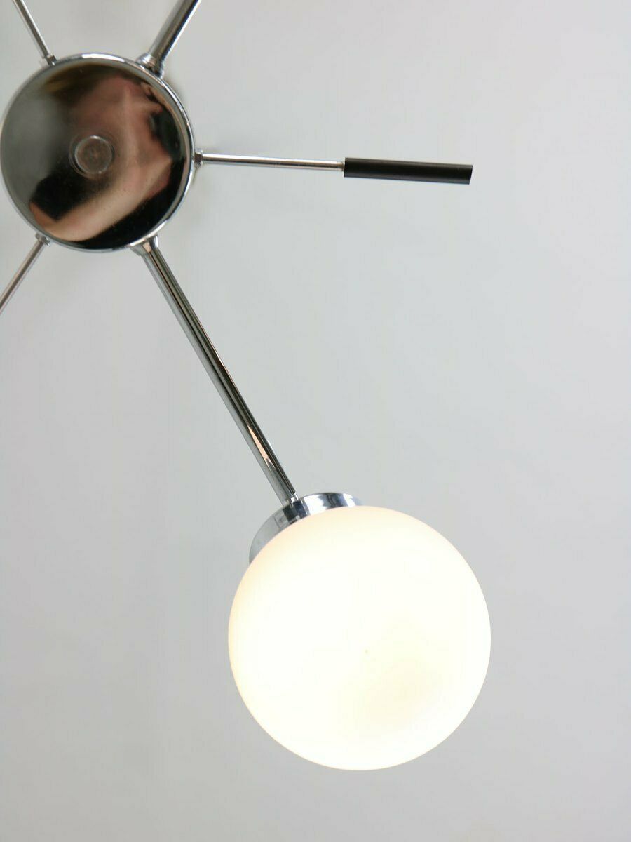 Lighting Mid Century Italian Chrome And Opaline Chandelier photo