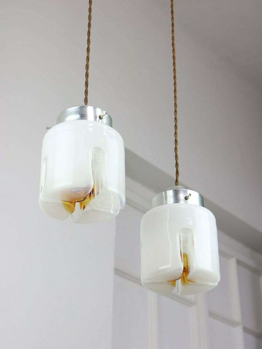 Mid Century Italian Chrome And Glass Pendant Lamps, Set Of 2 photo 848.0