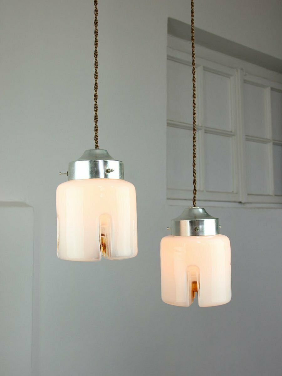 Mid Century Italian Chrome And Glass Pendant Lamps, Set Of 2 photo vinterior