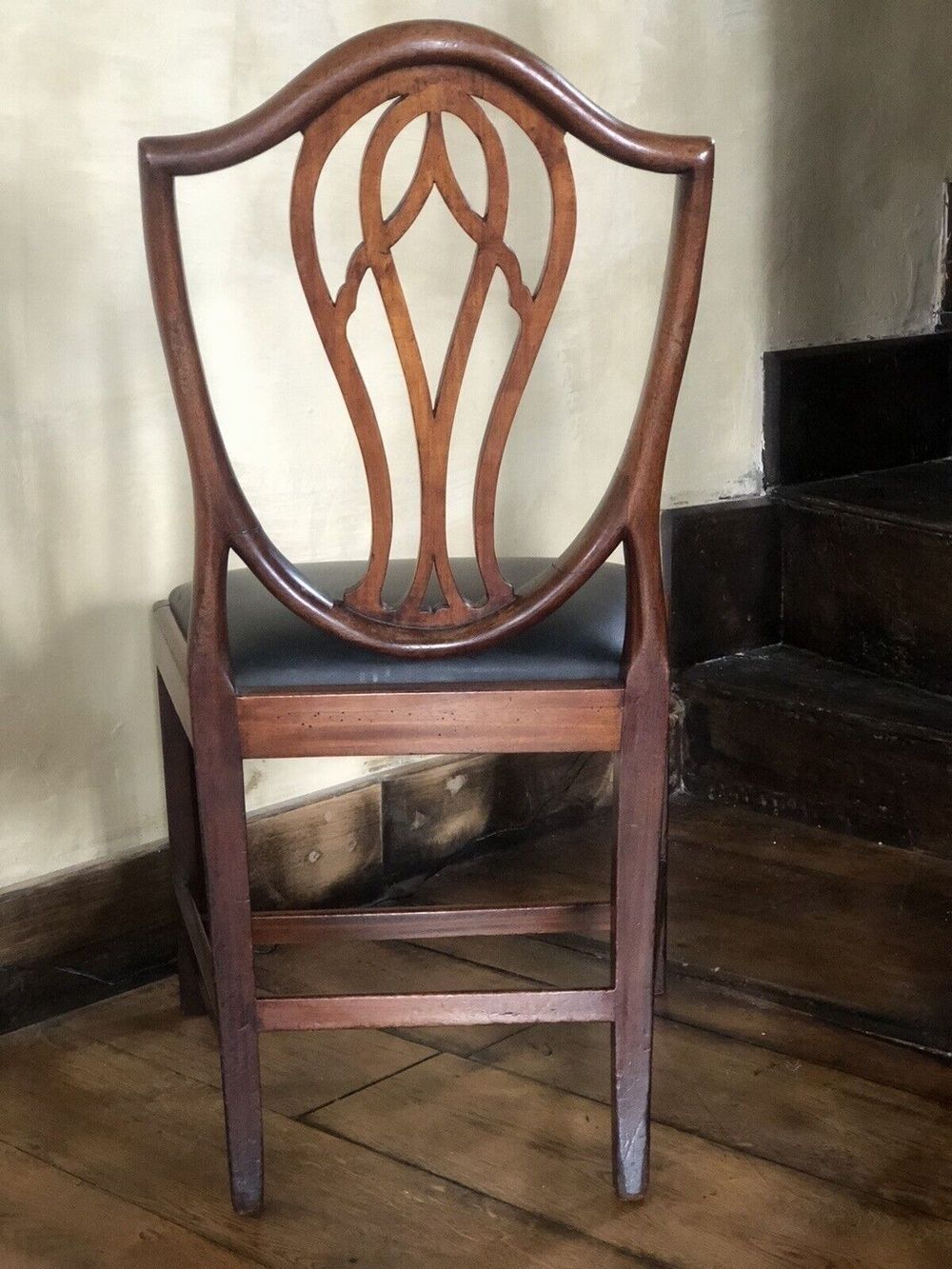 Rare Original Georgian Antique Black Genuine Leather Early Hepplewhite Country Chairs 1700 C Set Of 4 photo vintage