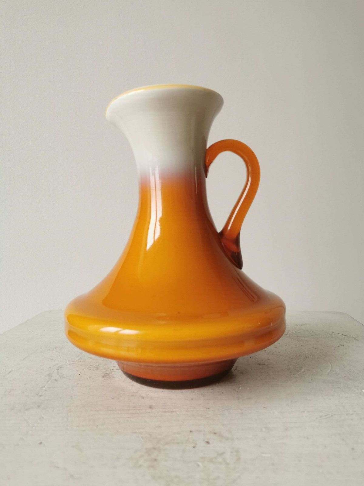 Murano Ceramic Vintage Cased Glass Vase With Handle. Retro Modern Vase From 70's Yugoslavia Signed Handmade photo vintage