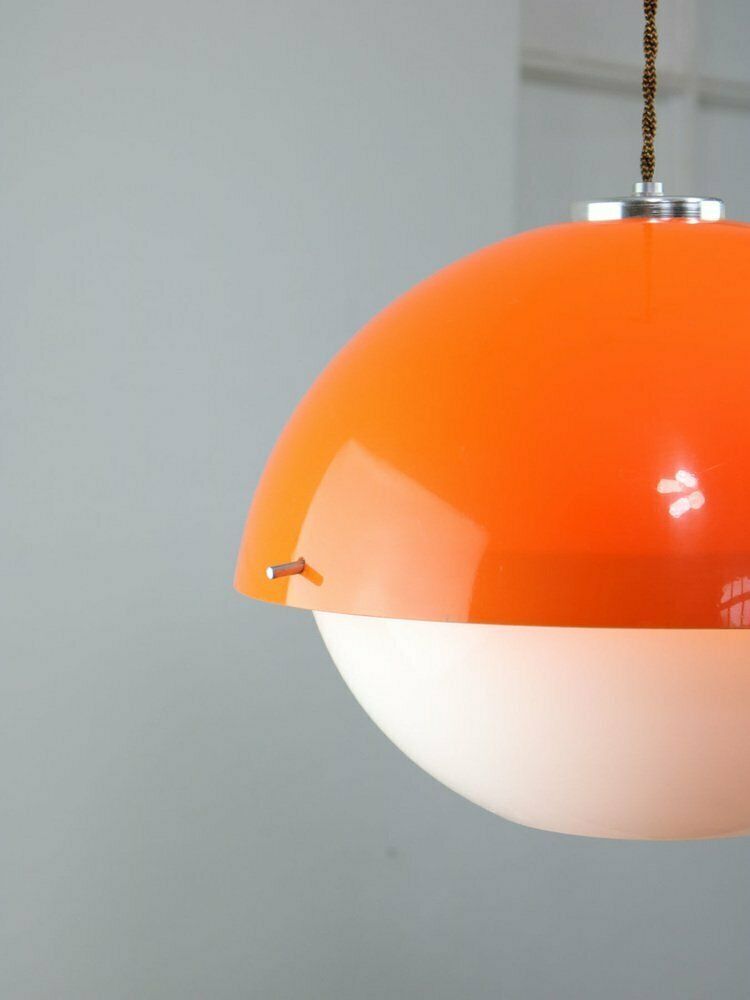 Space Age Italian Orange Acrylic Glass Pendant Lamp, 1970s photo for sale