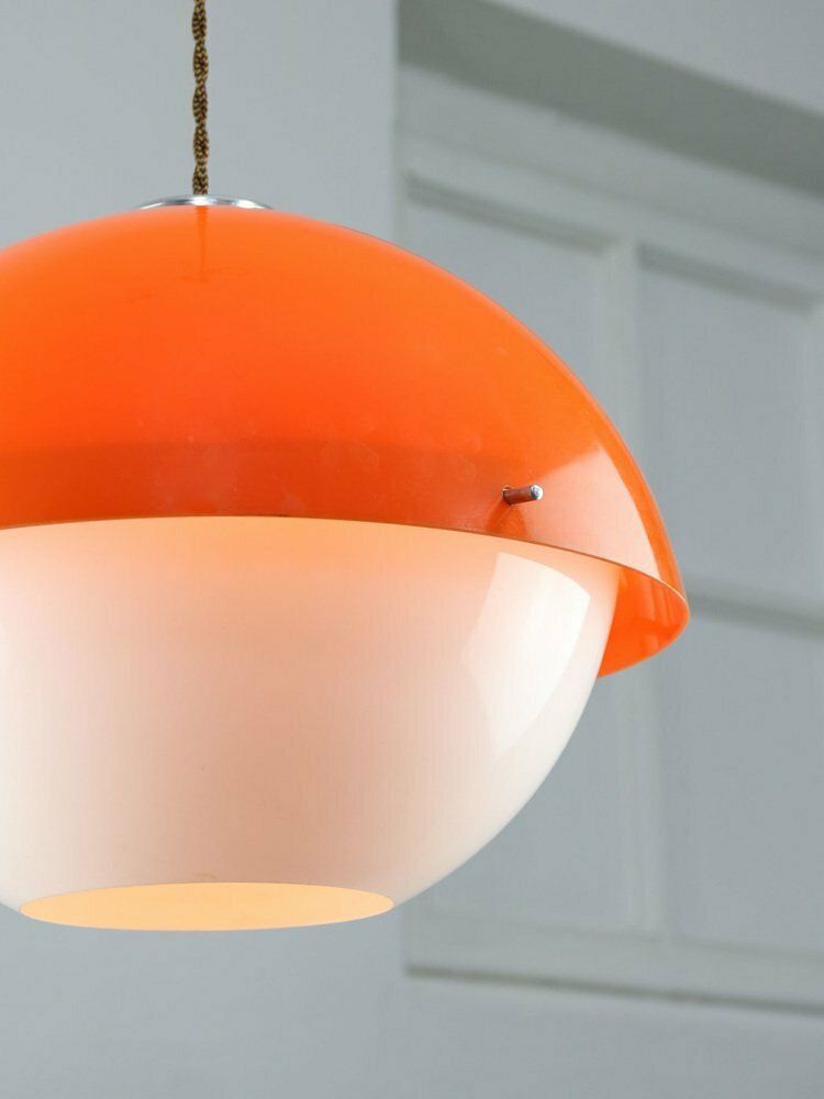 Space Age Italian Orange Acrylic Glass Pendant Lamp, 1970s photo vinterior