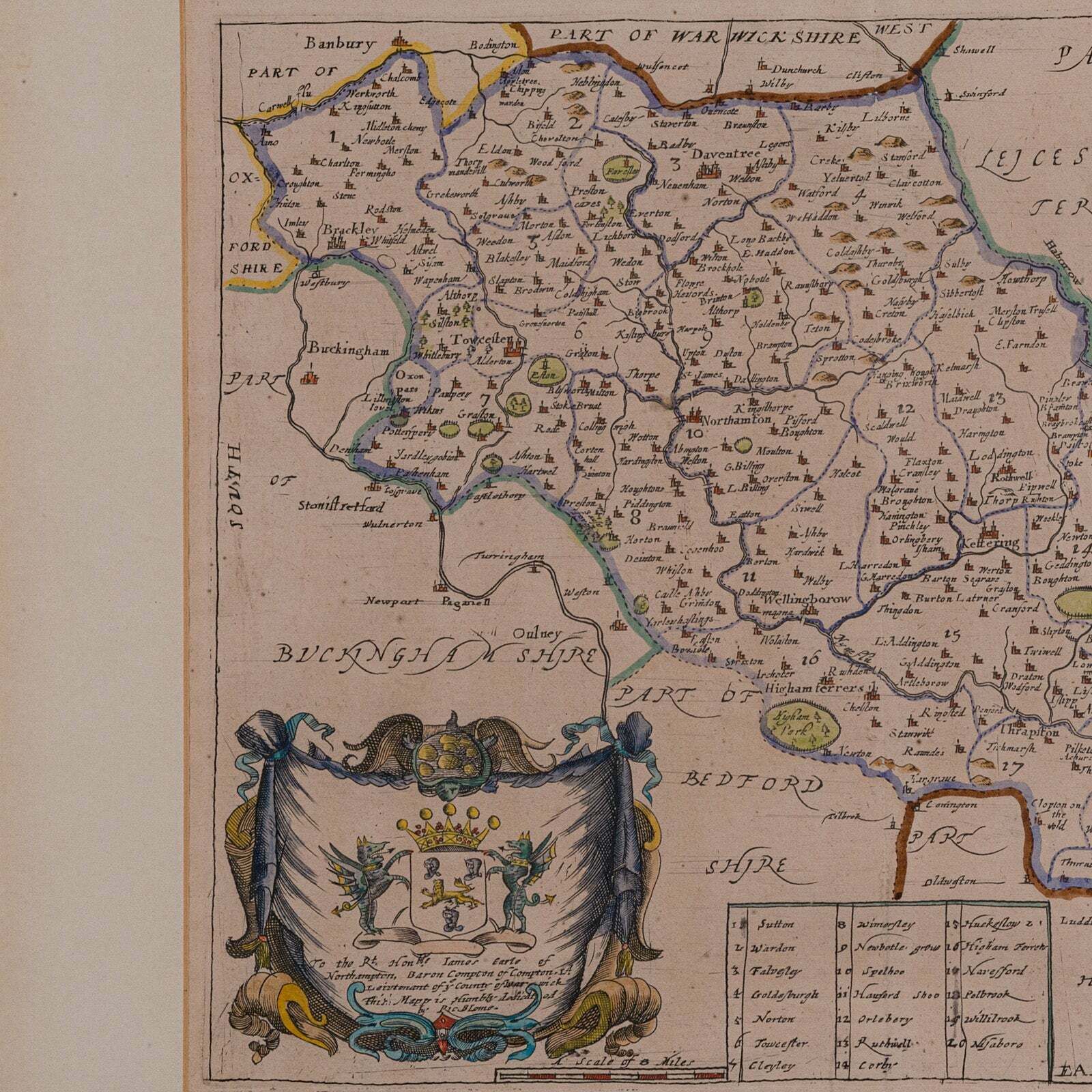 Antique County Map, Northamptonshire, English, Framed Cartography, Richard Blome photo 585.0