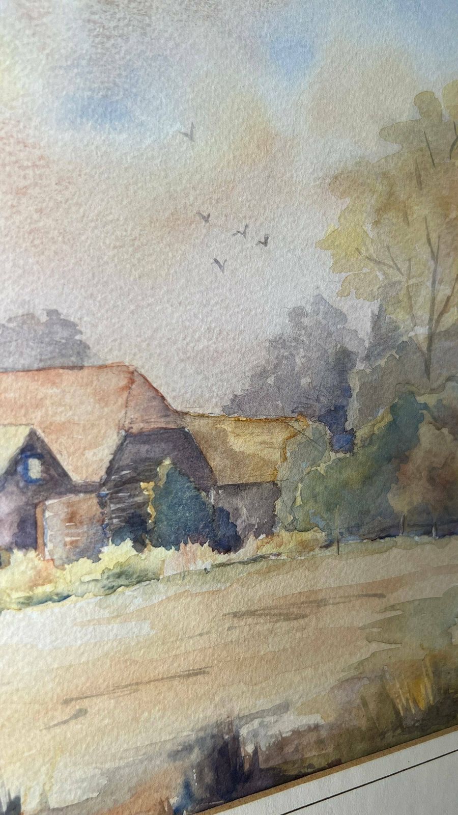 Large Original Mid Century Framed Watercolour Painting ‘Pond Cottage’ By Mrs. Pam Davis photo 169.0