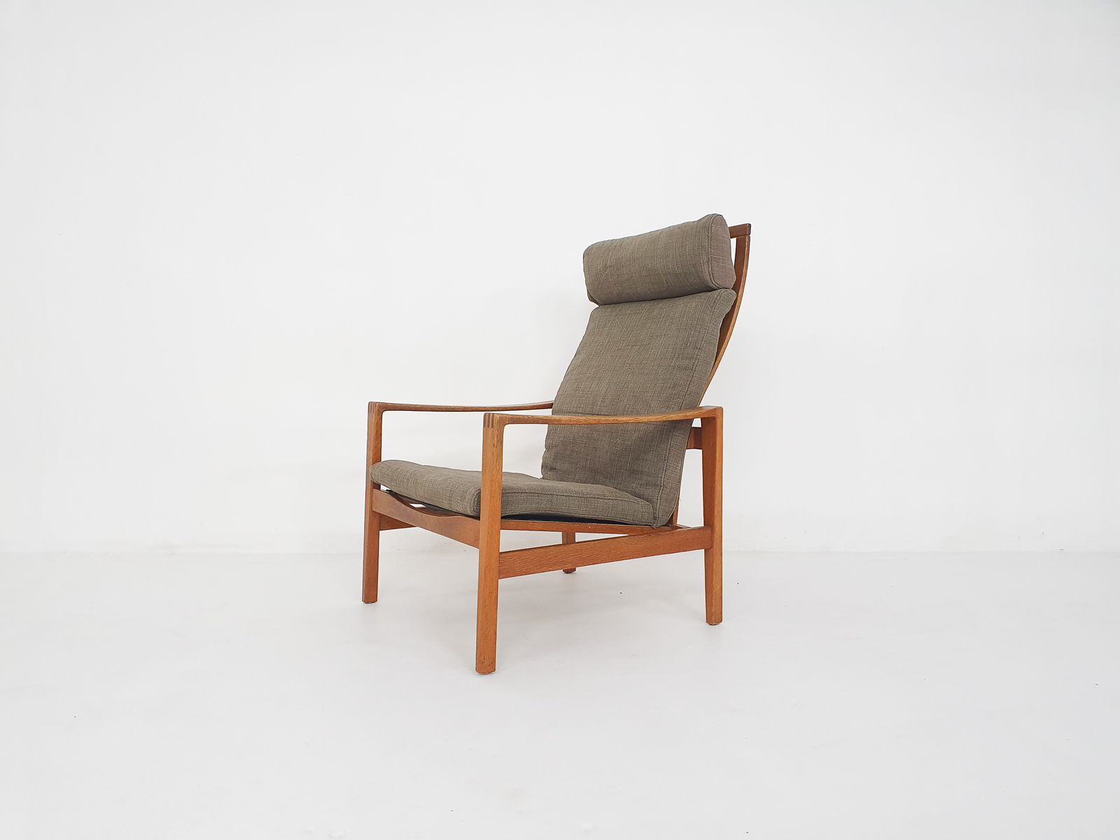 Mid Century Oak High Back Lounge Chair By Hartmut Lohmeyer For Wilkhahn, Germany 1960's