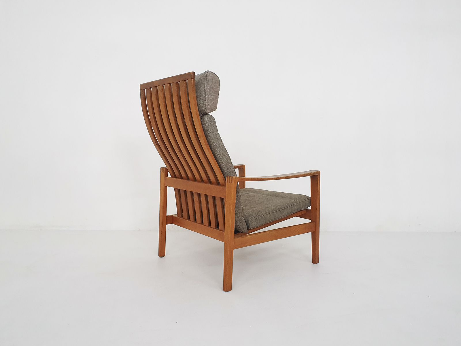 Mid Century Oak High Back Lounge Chair By Hartmut Lohmeyer For Wilkhahn, Germany 1960's photo for sale