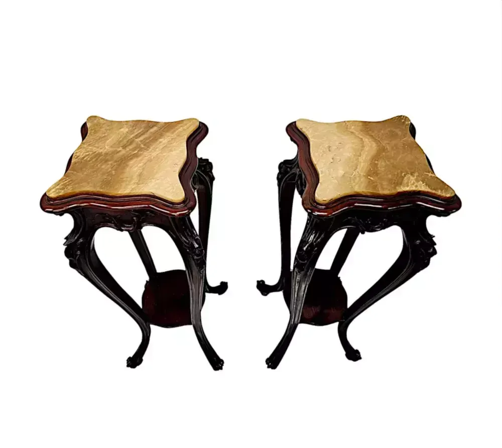 A Stunning Pair Of 19th Century Alabaster Top Plant Or Bust Stands photo for sale