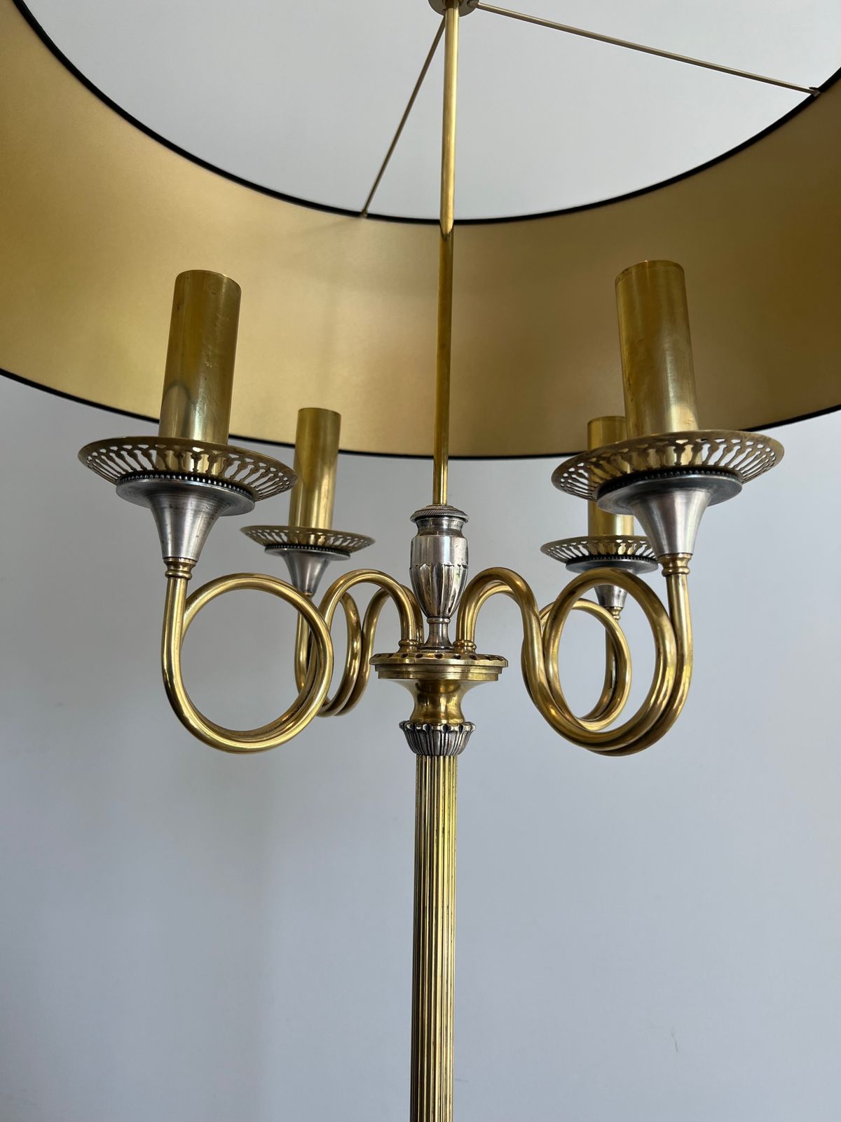 Pair Of Parquet Floor Lamps In Brushed Steel And Brass. In The Style Of Maison Charles photo buy
