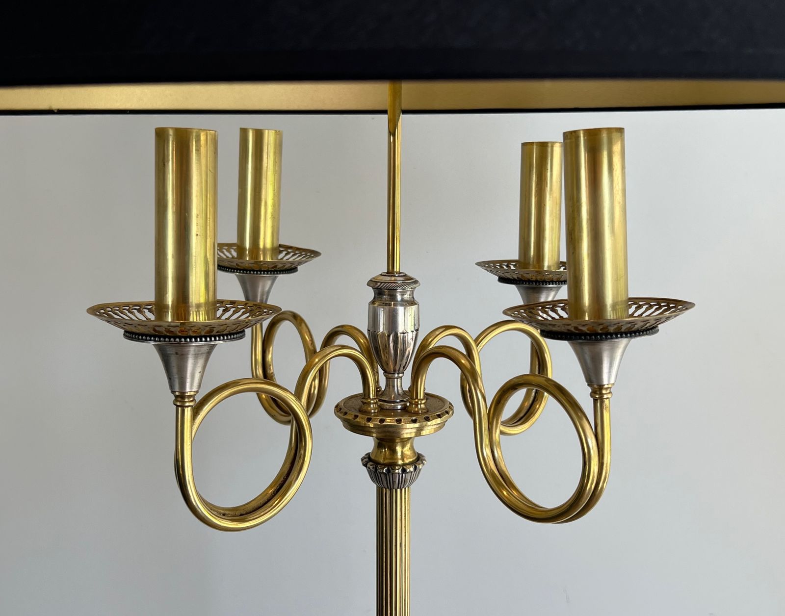Pair Of Parquet Floor Lamps In Brushed Steel And Brass. In The Style Of Maison Charles photo vintage