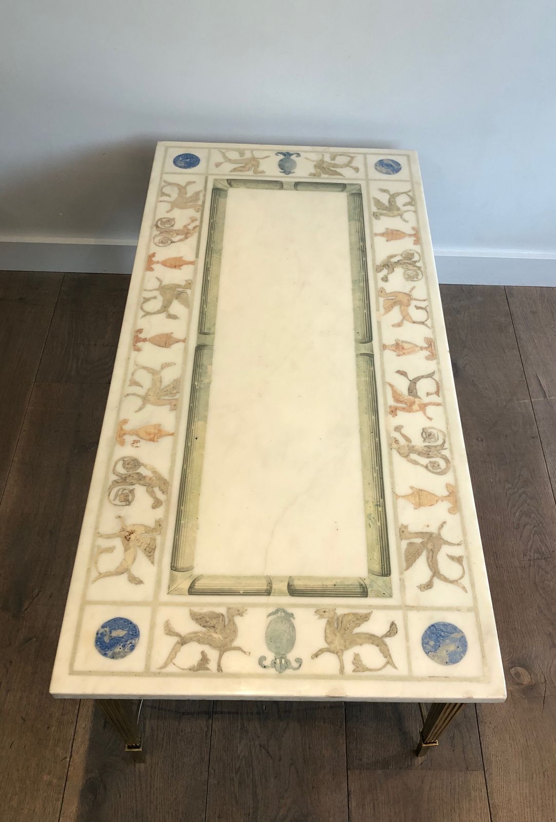 Neoclassical Style Coffee Table In Bronze And Brass With Marble Top Decorated With Greek Motifs photo 2950.0