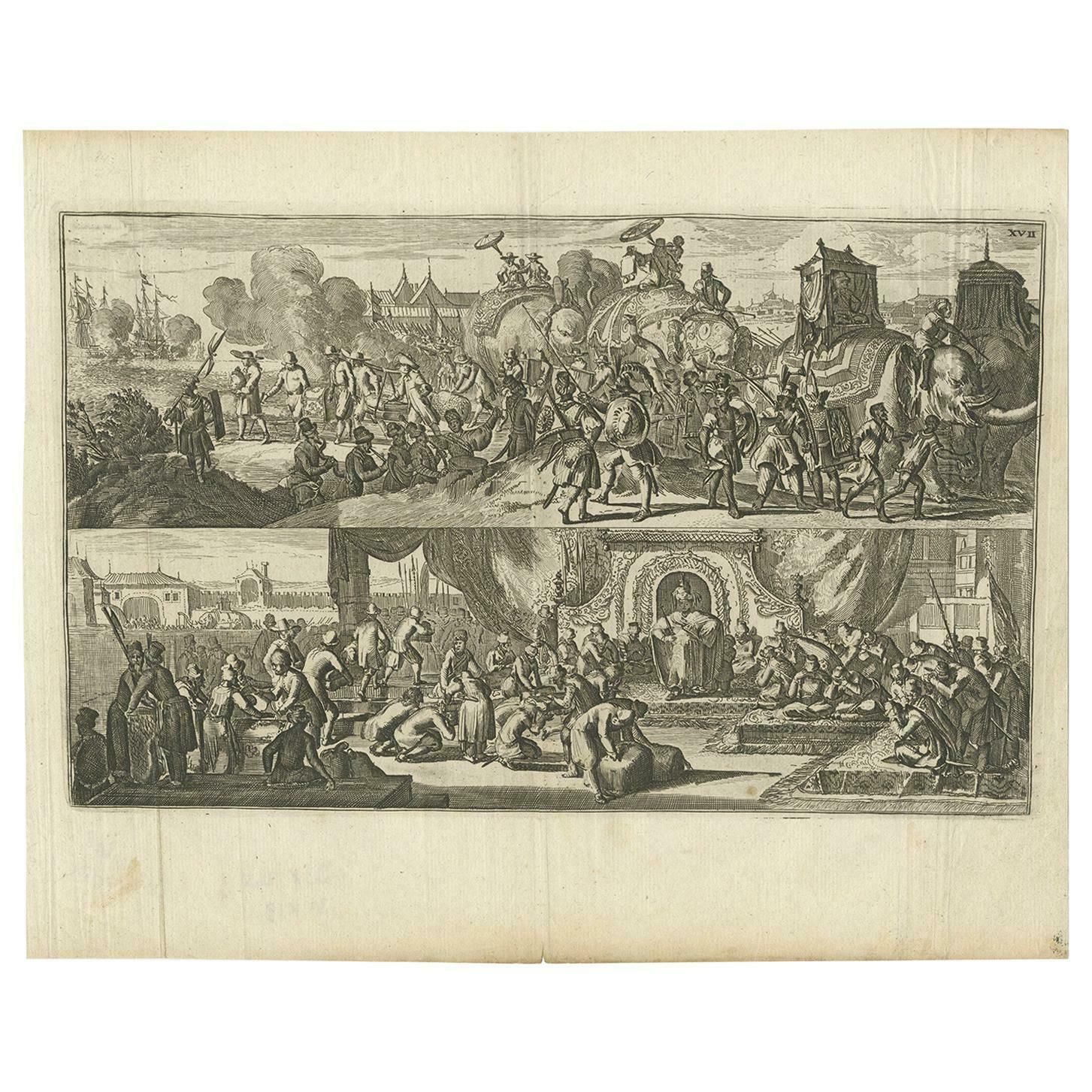 Antique Print Of The Dutch Visiting Arakan In Southeast Asia, 1775