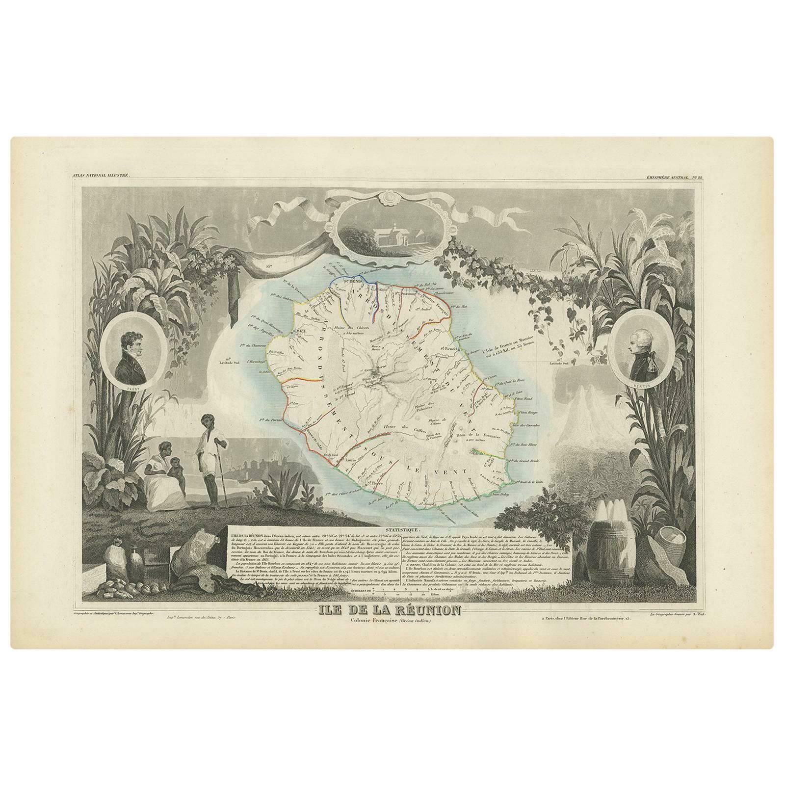 Antique Map Of Bourbon/Reunion 'France' By V. Levasseur, 1854