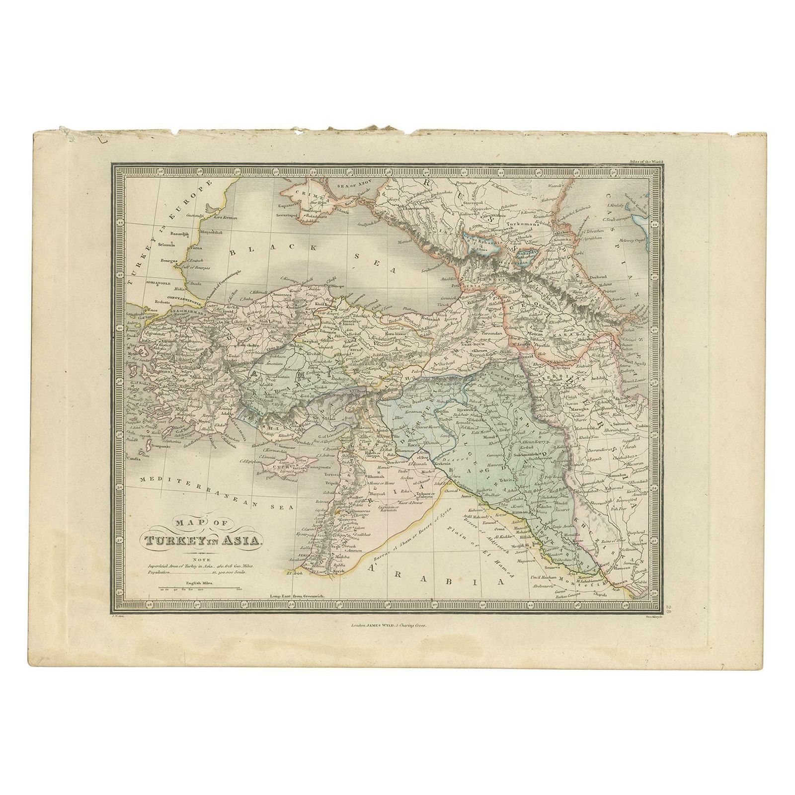 Antique Map Of Turkey In Asia By Wyld '1845'