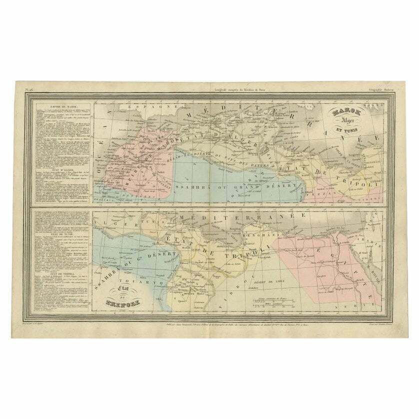 French Antique Map Of Northern Africa And Libya, C.1840