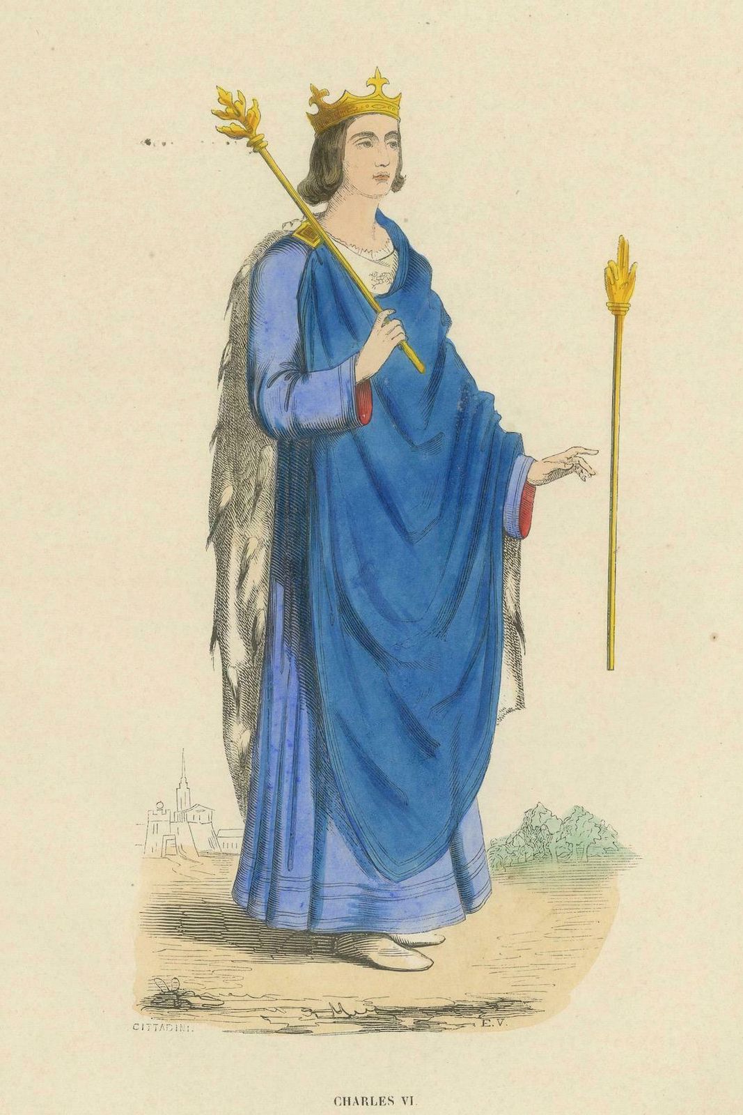 Original Engraving Of Charles VI: The Well Beloved Monarch, 1847 photo Art