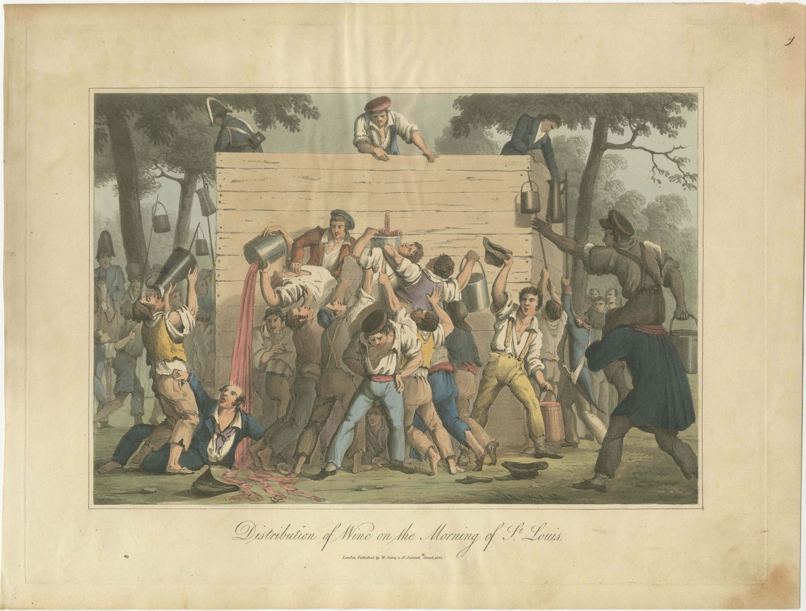 Antique Aquatint Of The Distribution Of Wine On The Morning Of St.Louis, C.1822 photo furniture
