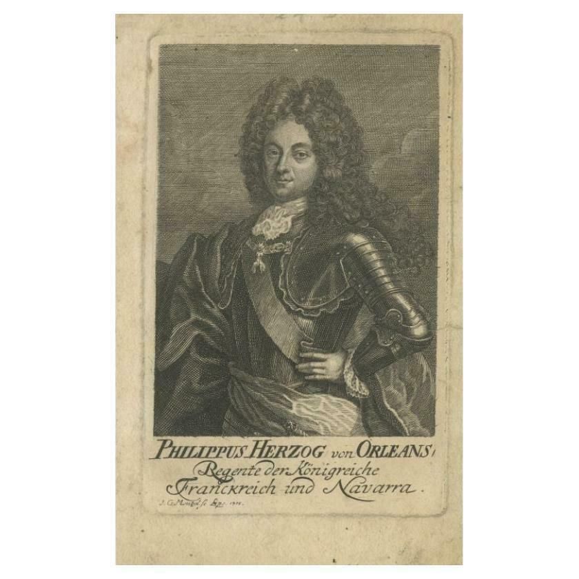 Antique Print Of Philippe II, Duke Of Orleans, King Of France & Navarra, C.1720