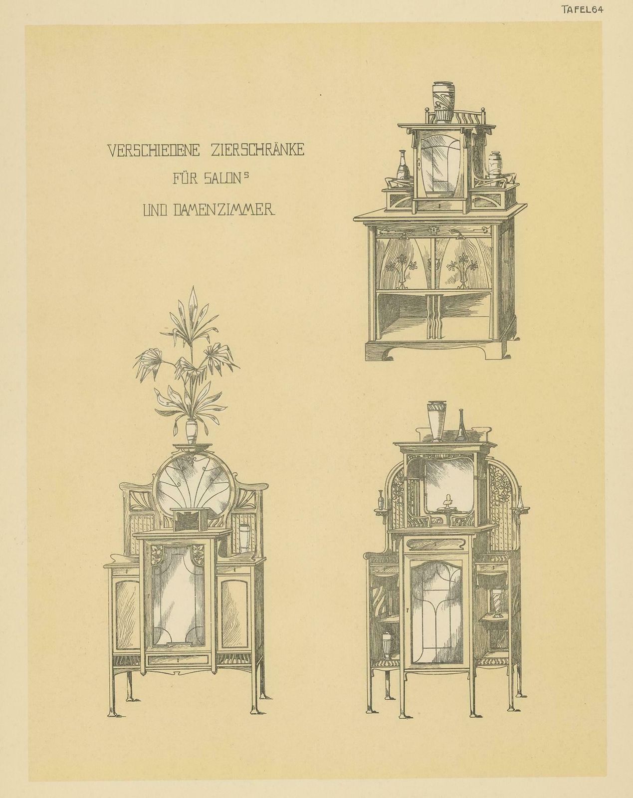 Pl 64 Antique Print Of Decorative Cabinets By Kramer, 'Circa 1910' photo furniture