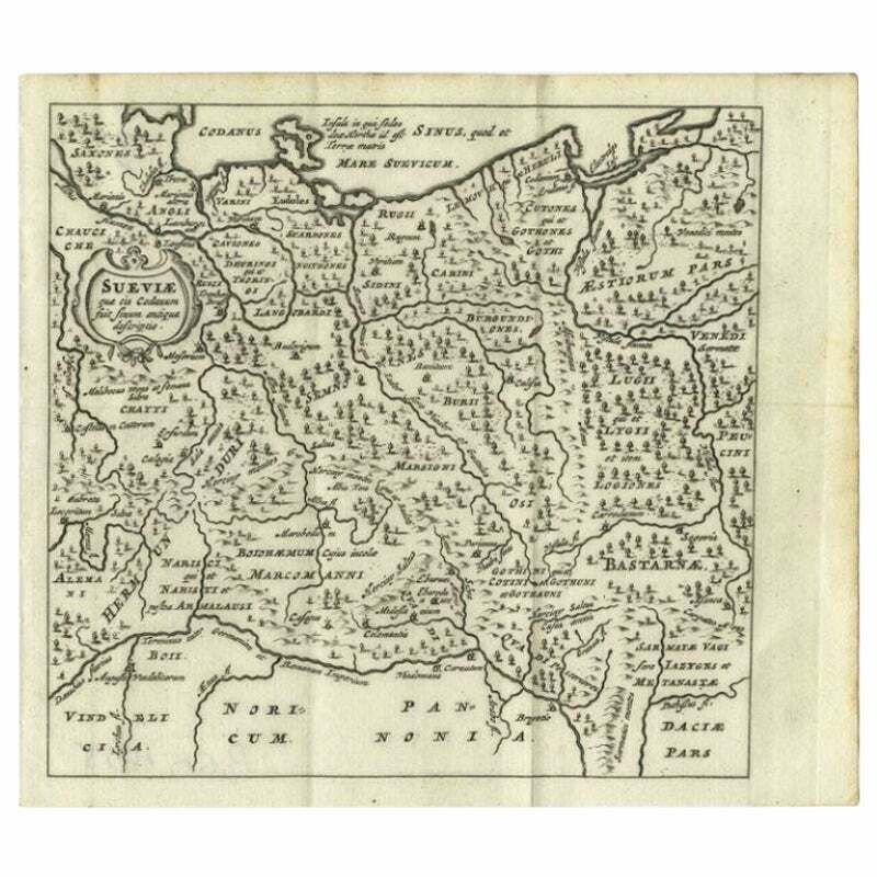 Antique Map Of Swabia, 1685, 1600s