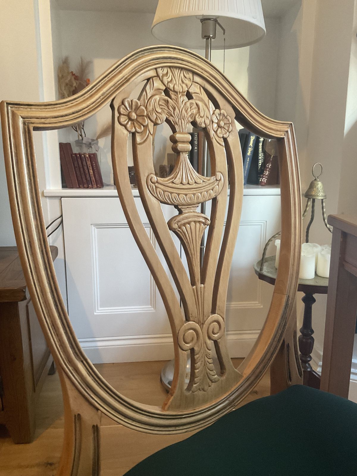 Wooden Chair With Carved Backrest And Upholster Seat photo furniture